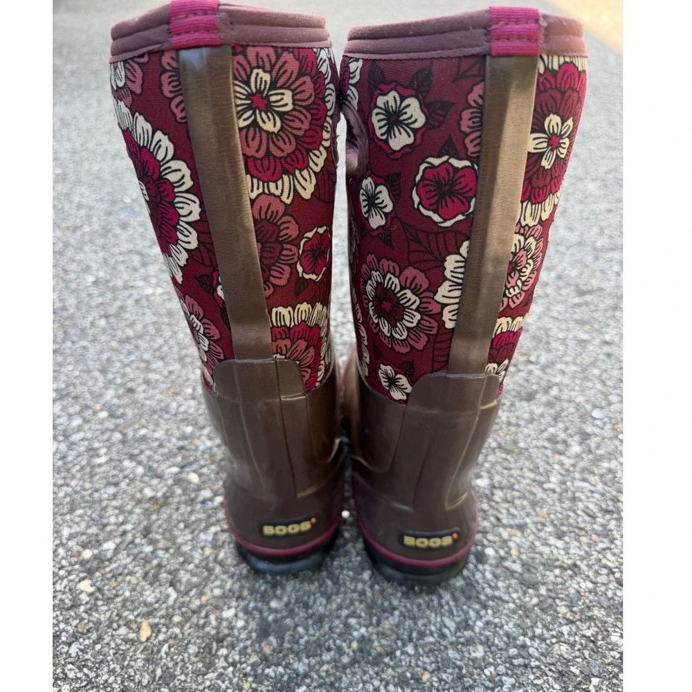 Bogs Classic High Pansies Waterproof Insulated Rain Boots Brown Floral Womens 9